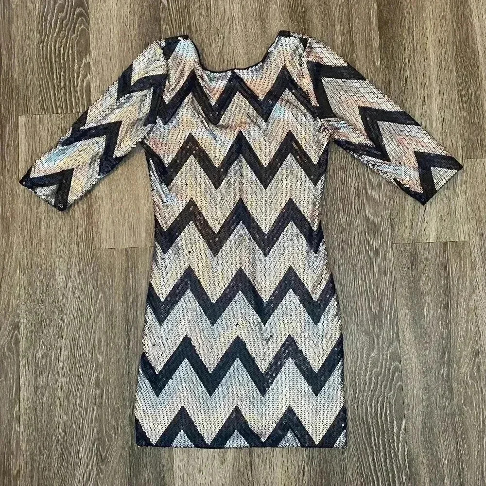 Womens As U Wish Sequin Gold and Black Dress - L